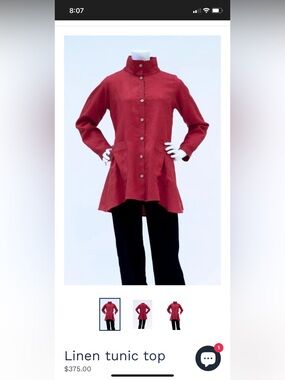 Designer Linen Button-Front Tunic Top Long sleeve